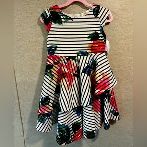 Little girls floral and stripe dress with heart keyhole back